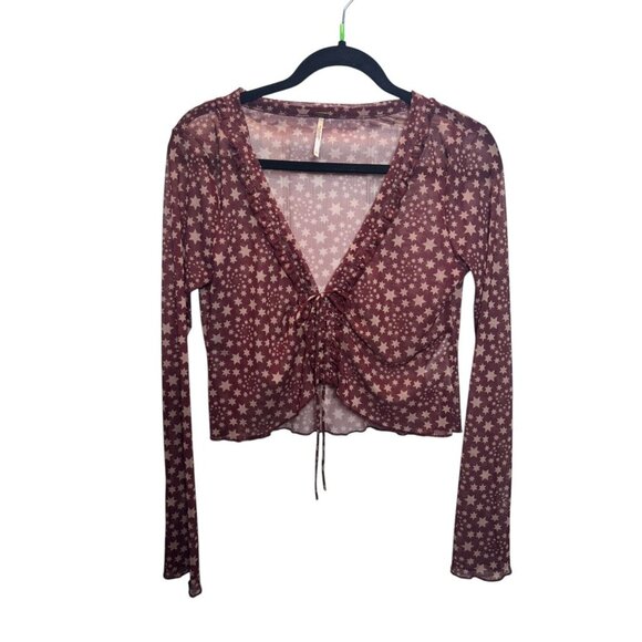 Free People Sheer Star Print Tie-Front Top - Size Small - Picture 3 of 4
